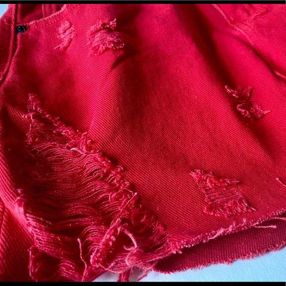 🆕Fashion Nova Caffeine - Distressed scarlet red denim mini skirt - Picture 7 of 12